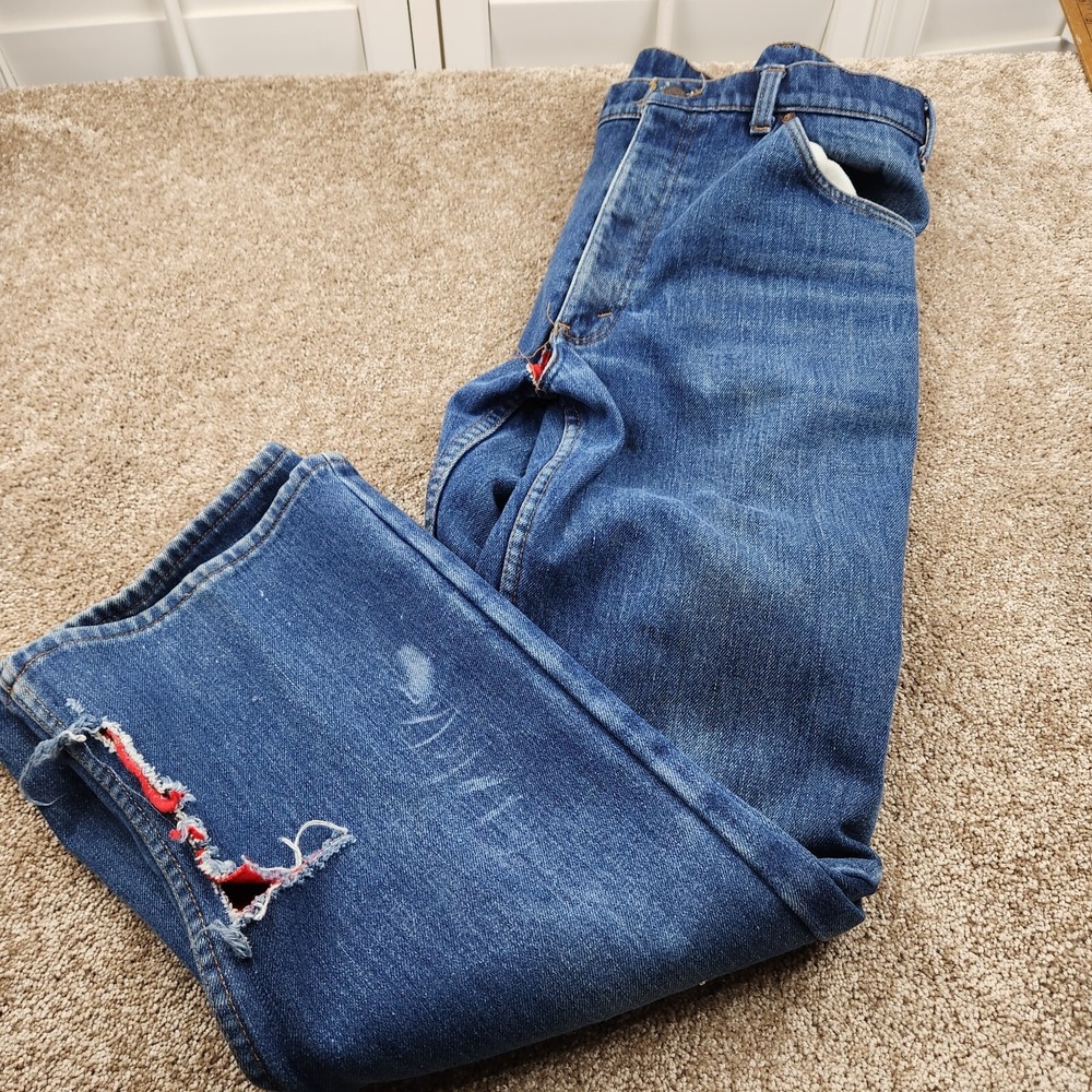 Vtg Lined Levis Pants Mens 33 Blue Jeans Denim Orange Tab USA Men 36x31 Destroy